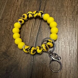 Yellow Sunflower Silicon Beaded Keychain Bracelet